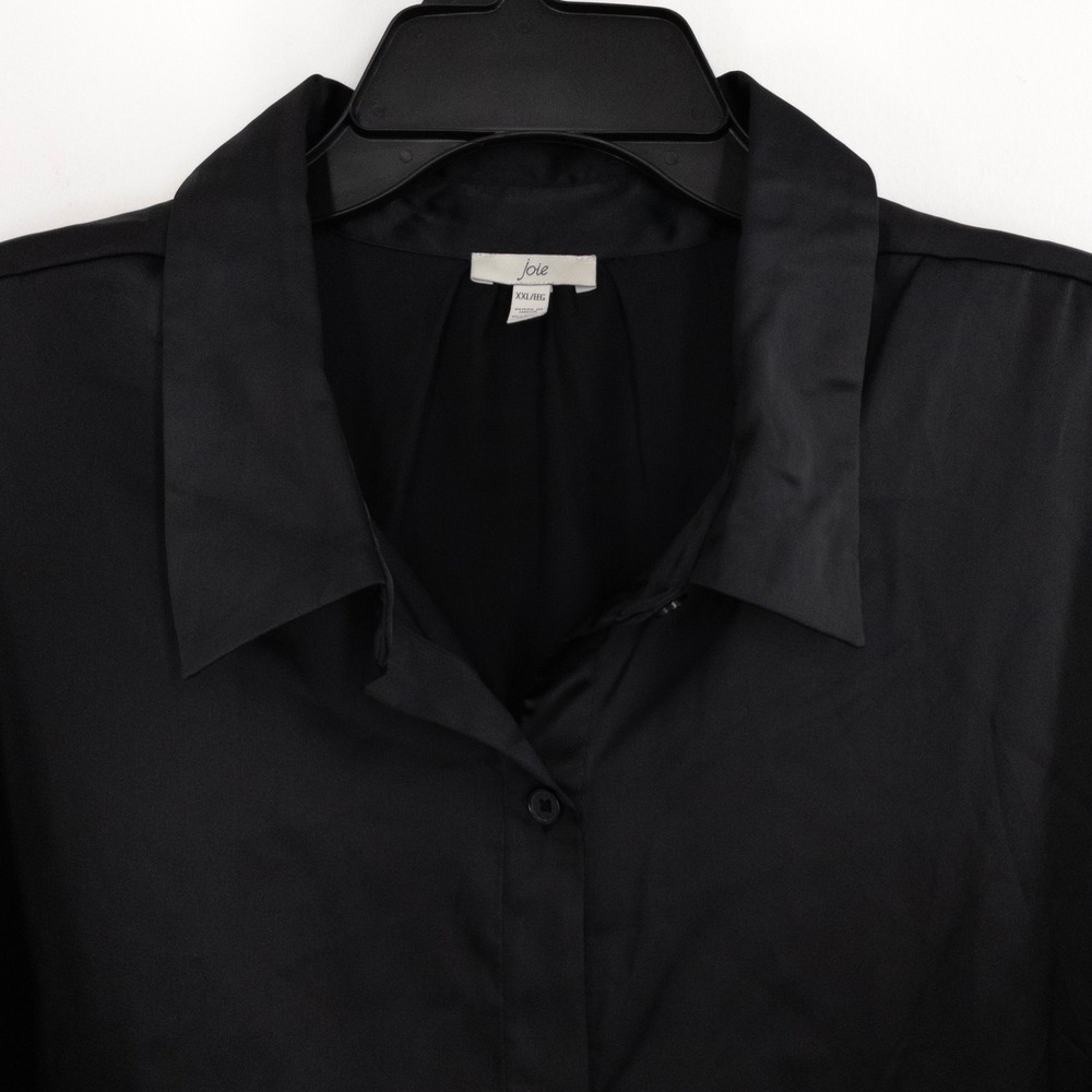 Joie Satin Blouse Women's XXL Black Button Front Long Sleeve NWT MSRP $98 - Picture 4 of 8